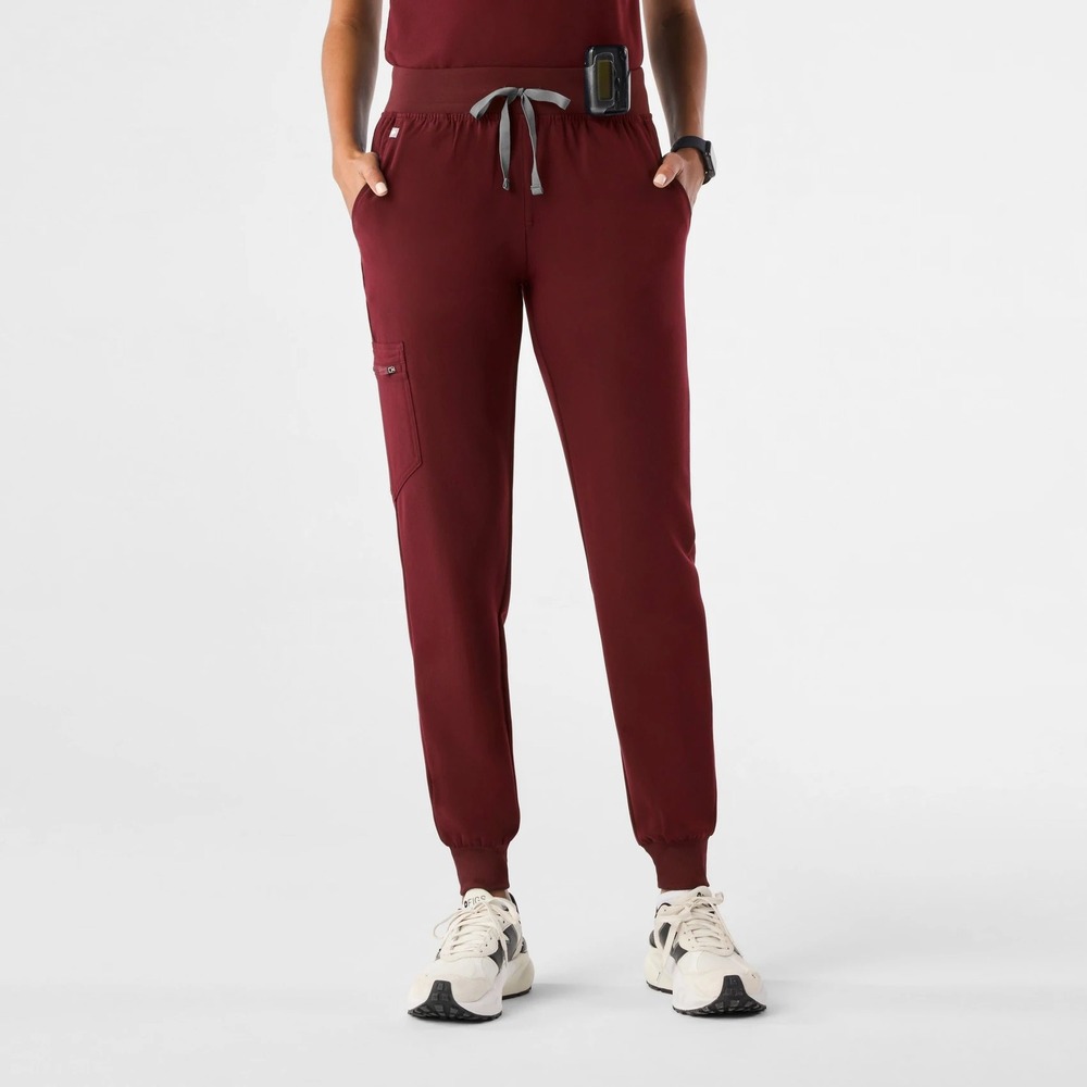 Figs Zamora Jogger Scrub Pants Womens XS Burgundy Maroon Yoga Waistband Cargo